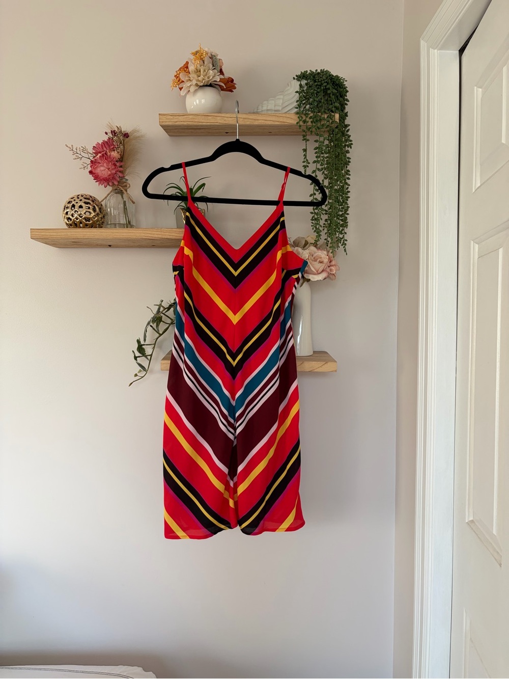 Express V-Neck Striped Multicolor Mini Dress - Red, Yellow, Blue, Black